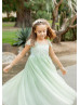 Cap Sleeves Light Green Lace Tulle Spring Flower Girl Dress